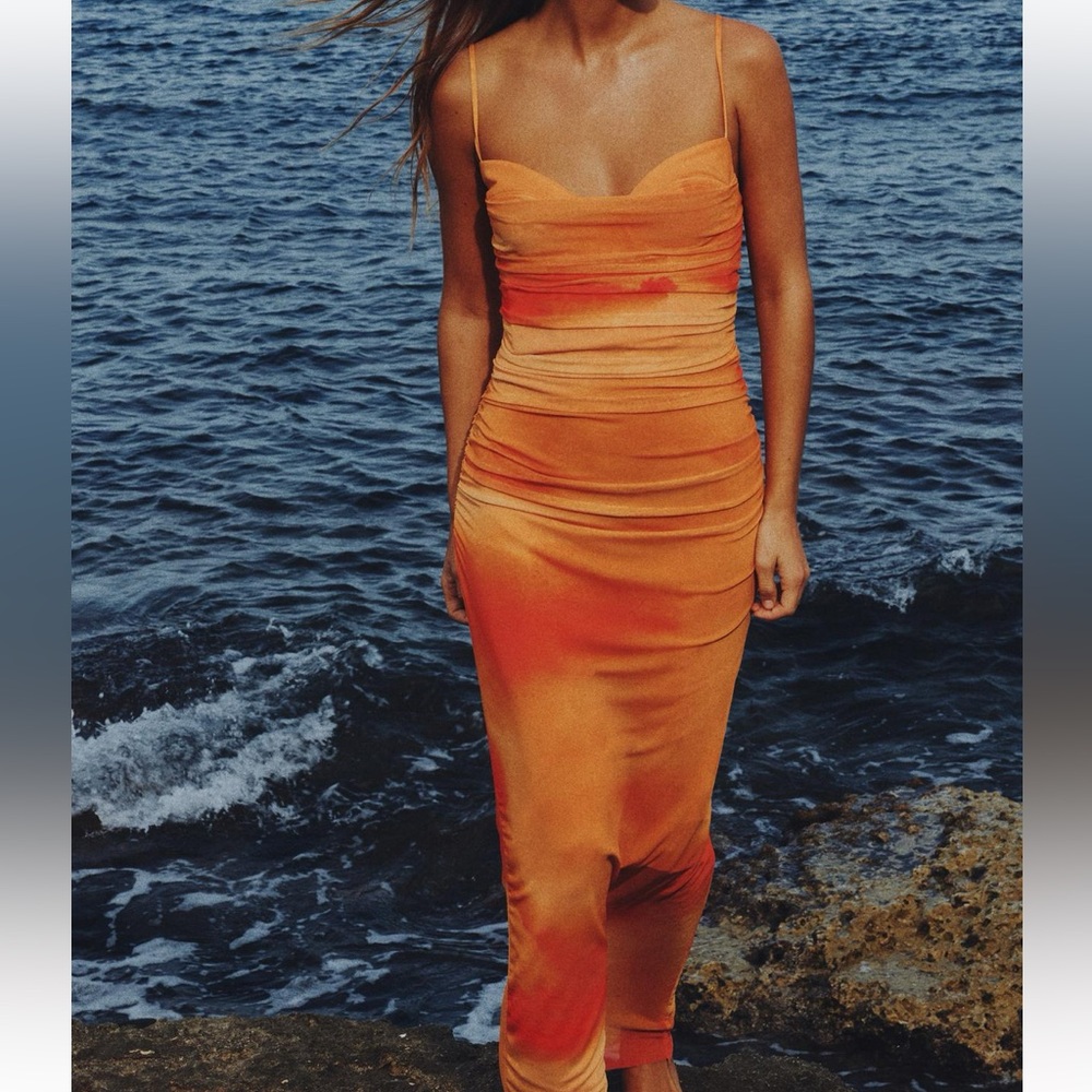 ZARA NWOT Sold Out Draped Printed Tulle Dress